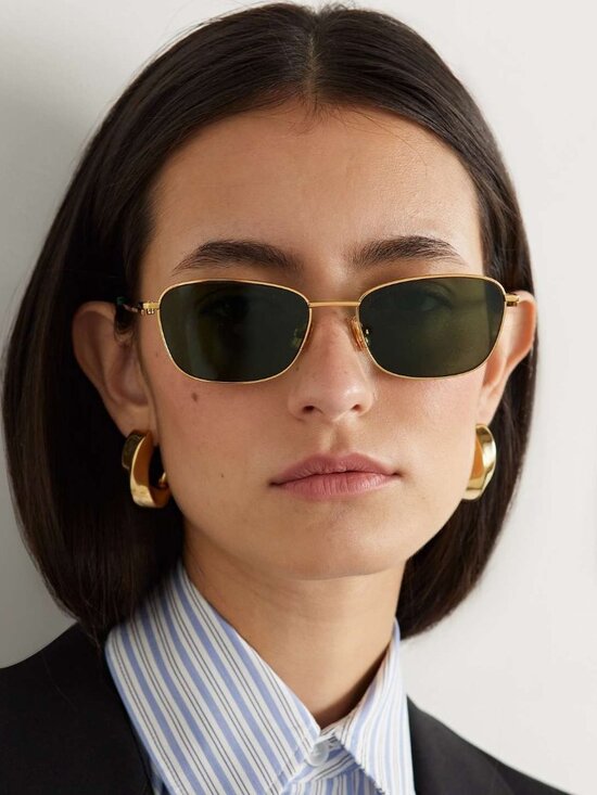 Bottega Veneta Women Sunglasses Gold Green Rectangle BV1300S 002 NEW AUTHENTIC